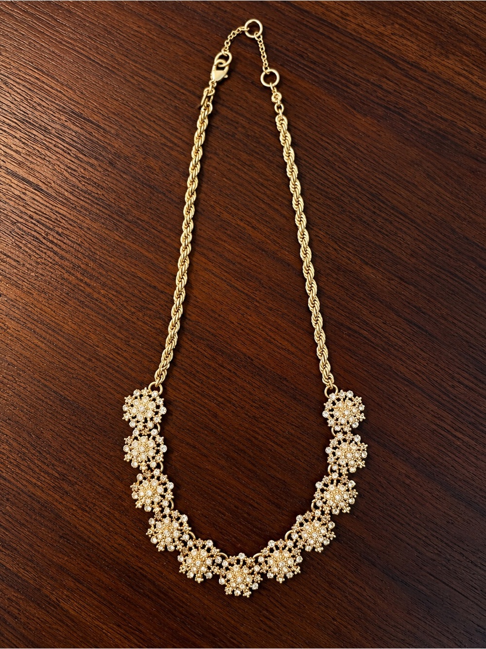 Banana Republic - Antiqued Gold Pearl Crystal Statement Necklace